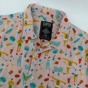 Super Massive Button Down Shirt Mens Large Pink Tropical Surfer Novelty Print